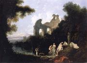 unknow artist Landscape,Ruins and Figure oil on canvas